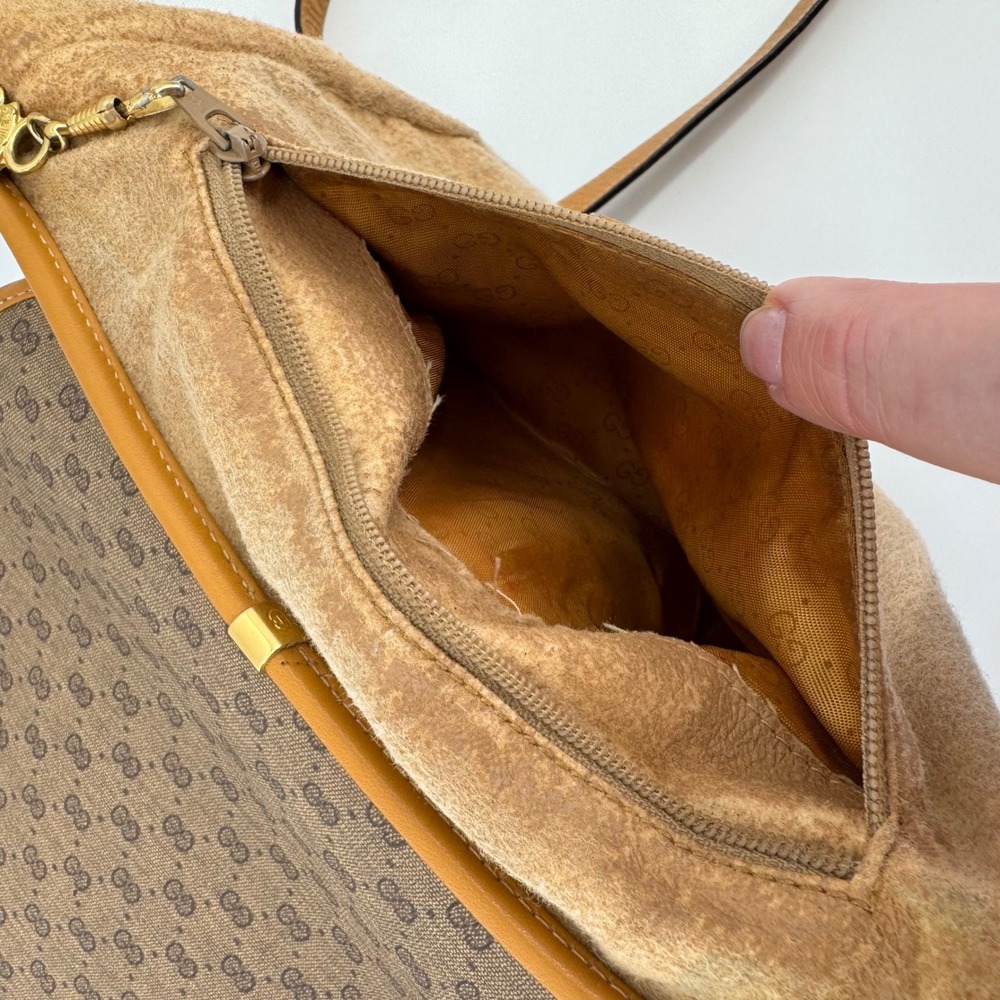 Gucci Crossbody Bag Women Brown Micro GG Supreme Canvas Tan Leather 001-084-0259 - Picture 9 of 15